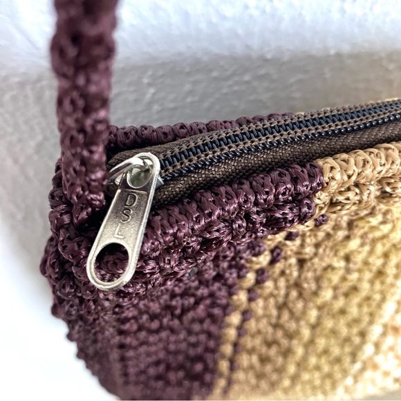 Macrame Crossbody Boho Style Purse Neutral Brown Tan Cream with Adjustable Strap - Picture 9 of 15